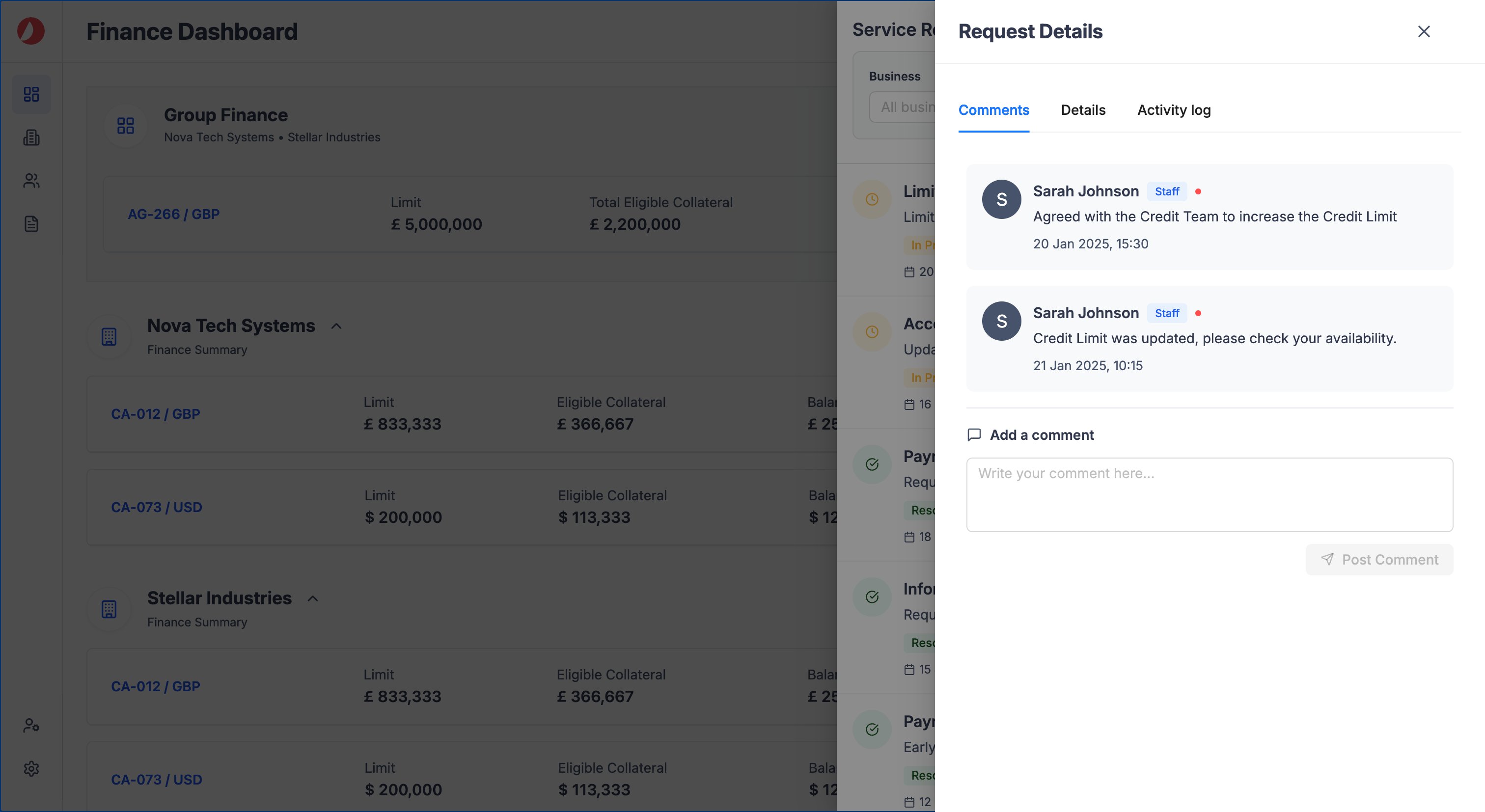 Request detail — Comments tab